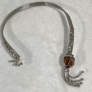 Silver Collar Orange Citrine Gemstone Necklace